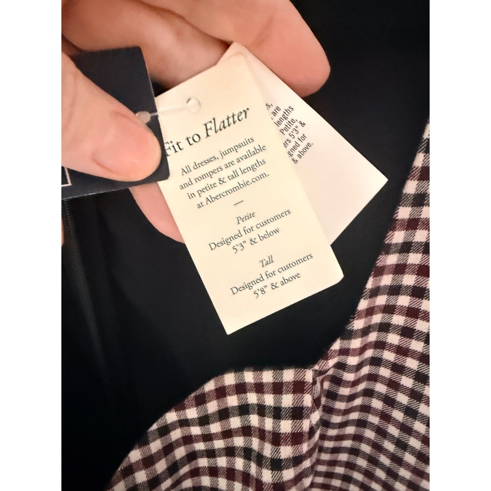 Abercrombie & Fitch XL Gingham Sweetheart Midi Dress Burgundy Black Long Sleeve - Picture 7 of 8